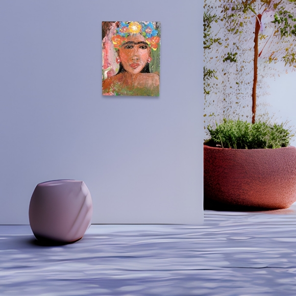 Original Frida Kahlo Inspired Acrylic Painting on Upcycled Wood Board, 8x10" - Picture 7 of 13